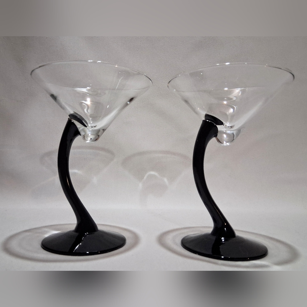 Set of Bravura Ebony Stem Blown Glass Martini Glasses by Libbey